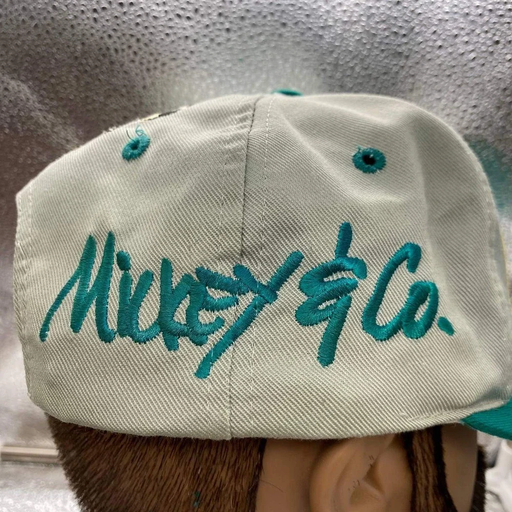Vintage Mickey & Co Disney Hat Men Green Snapback Embroidered Spell Out Logo Cap